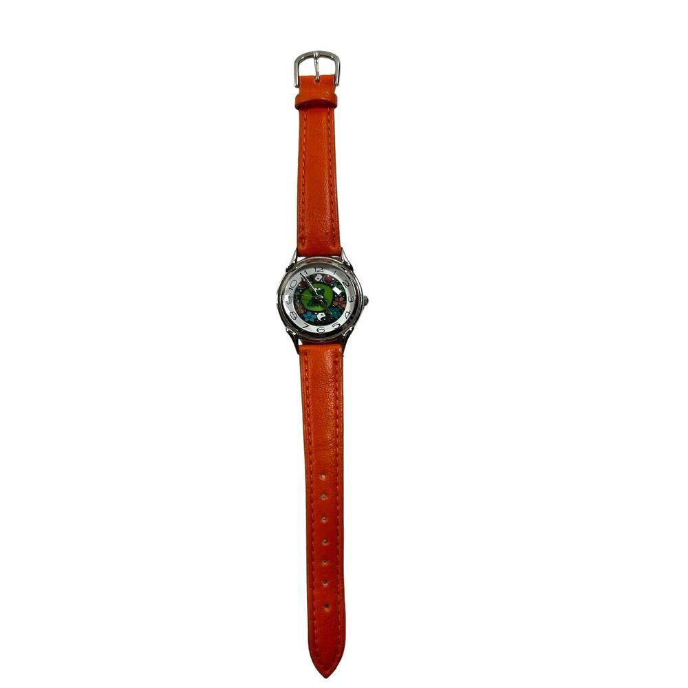 Aspect Watch Frog Peace Flower Orange Leather Band Analog Water Resistant 8"